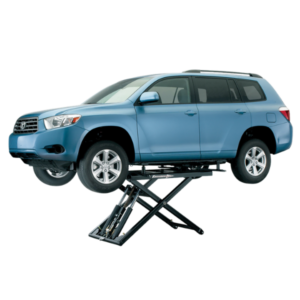 Blue Toyota SUV raised on Forward Lift 6000MRL portable car lift showing scissor design at working height