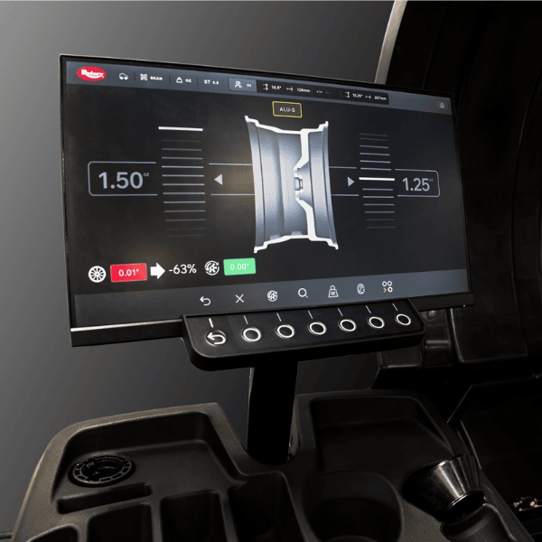 Alt Image Tag: Rotary R190 TechView interface displaying wheel balancing measurements and correction weights
