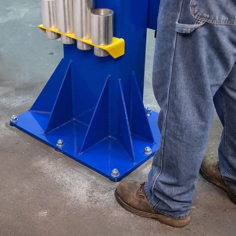 Forward Lift® DP18PRO | 3 Stage Symmetric Heavy Duty Two Post Lift Forward Lift DP18 two-post vehicle lift sturdy baseplate with aircraft-grade aluminum truck adapter extensions stored conveniently on the column bracket for easy access.