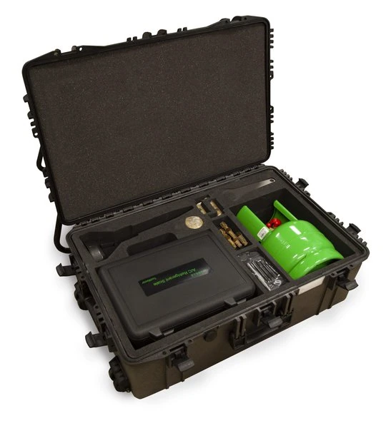 Rotary® RAI Service Kit for All R3AC Series Carts | TM4800394 Rotary RAI Service Kit for R3AC Series Carts, includes foamed Pelican-style box, electronic scale, oil funnel, filter wrench, O-ring kit, empty 6L tank, weights, and adapters